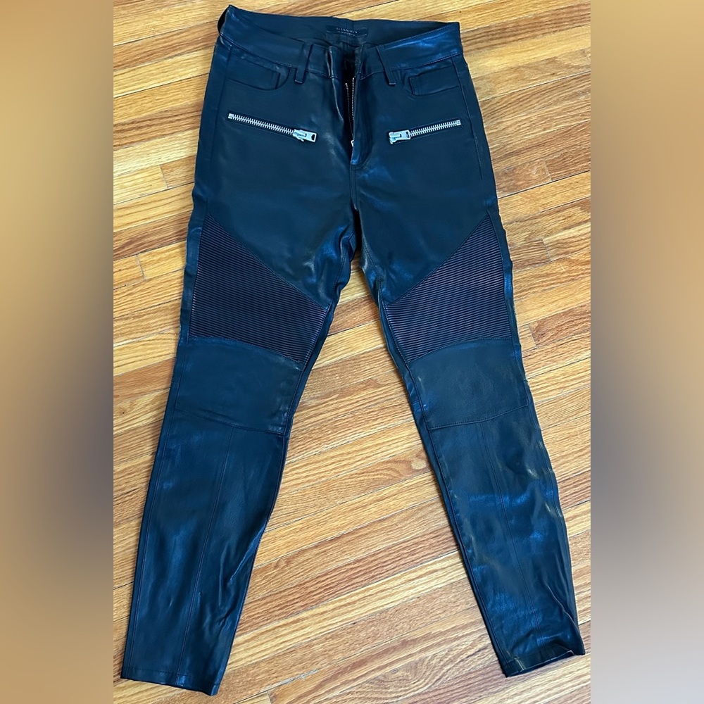 Suri Leather Biker Jeans In Black